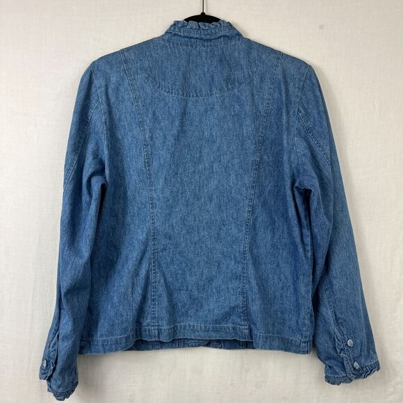 Vintage 90s Vermont Country Store Denim Ruffle Jacket Womens L Cottage Western - Picture 6 of 11